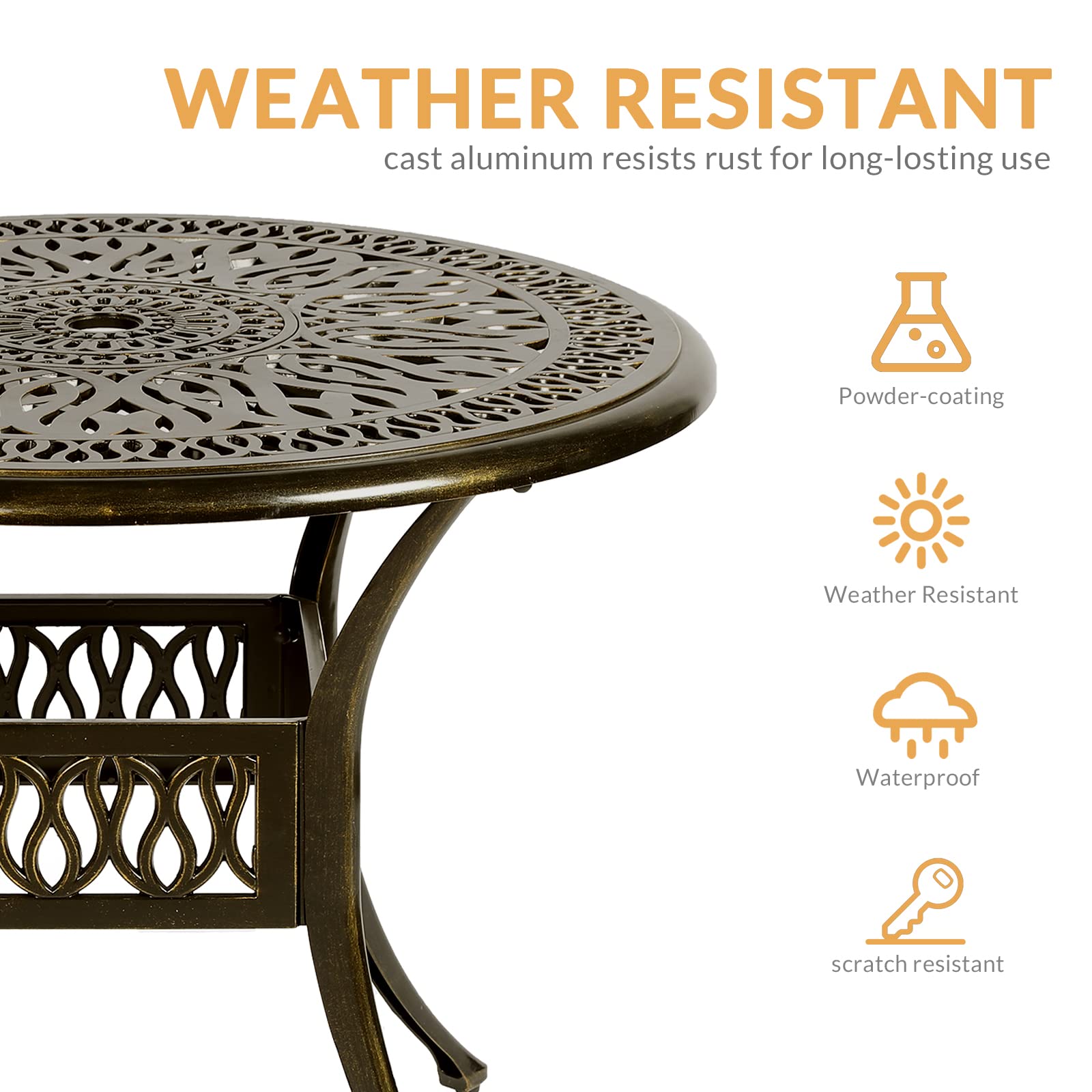 5-Piece All-Weather Outdoor Patio Dining Set - Cast Aluminum Garden Furniture with 4 Chairs, 4 Cushions & 35.4