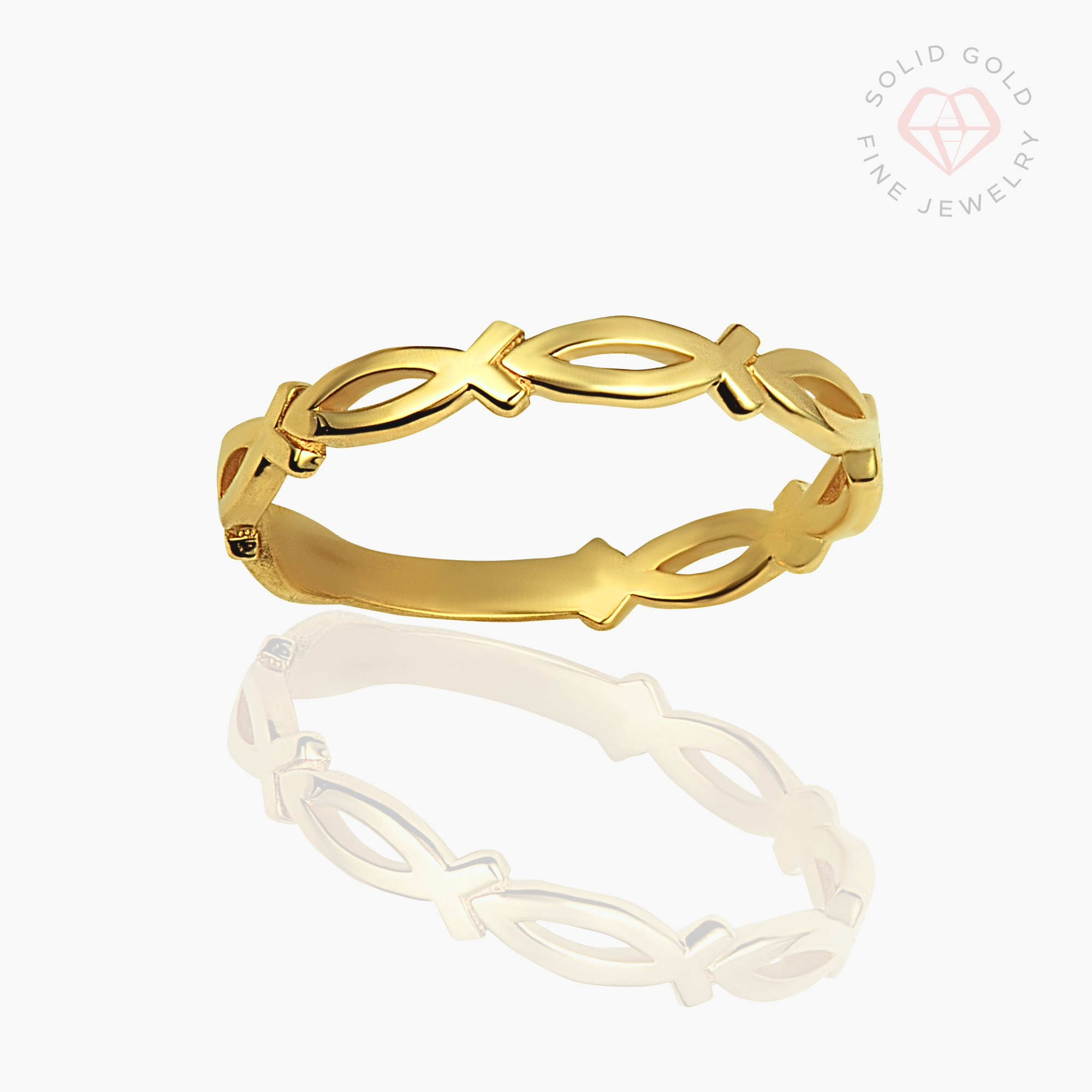 10k/14k Solid Gold Ichthys All Around Ring - Yellow, White & Rose Gold Options - Perfect for Religious Gifts, Weddings & Everyday Wear