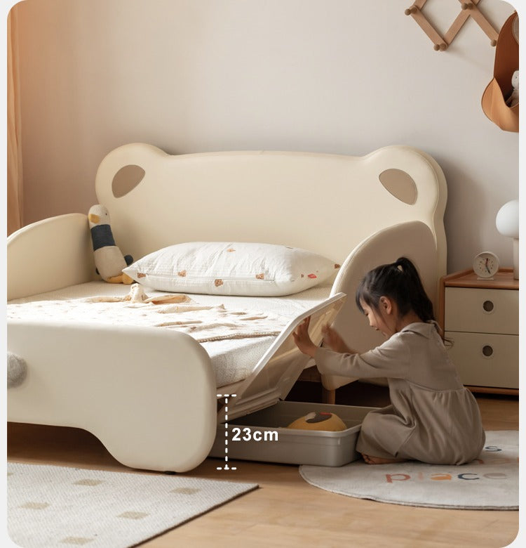 Organic Birch Solid Wood Retractable Kids Bed with Genuine Leather - Perfect for Toddler Rooms, Daycare Centers & Small Spaces