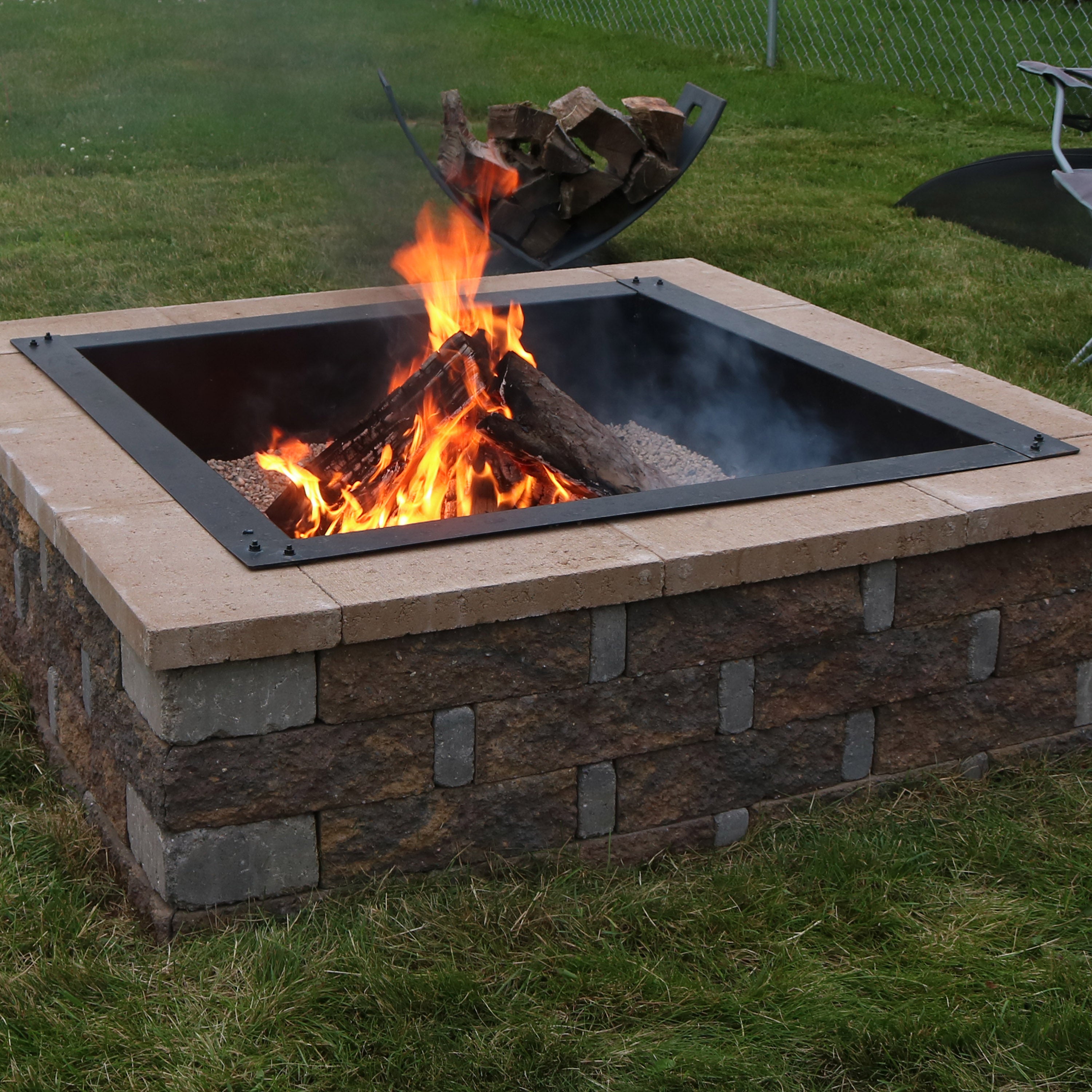 Heavy Duty Steel Square Fire Pit Insert - Durable Outdoor Fire Pit for Backyard, Patio, and Camping - Perfect for Roasting Marshmallows and Warm Gatherings