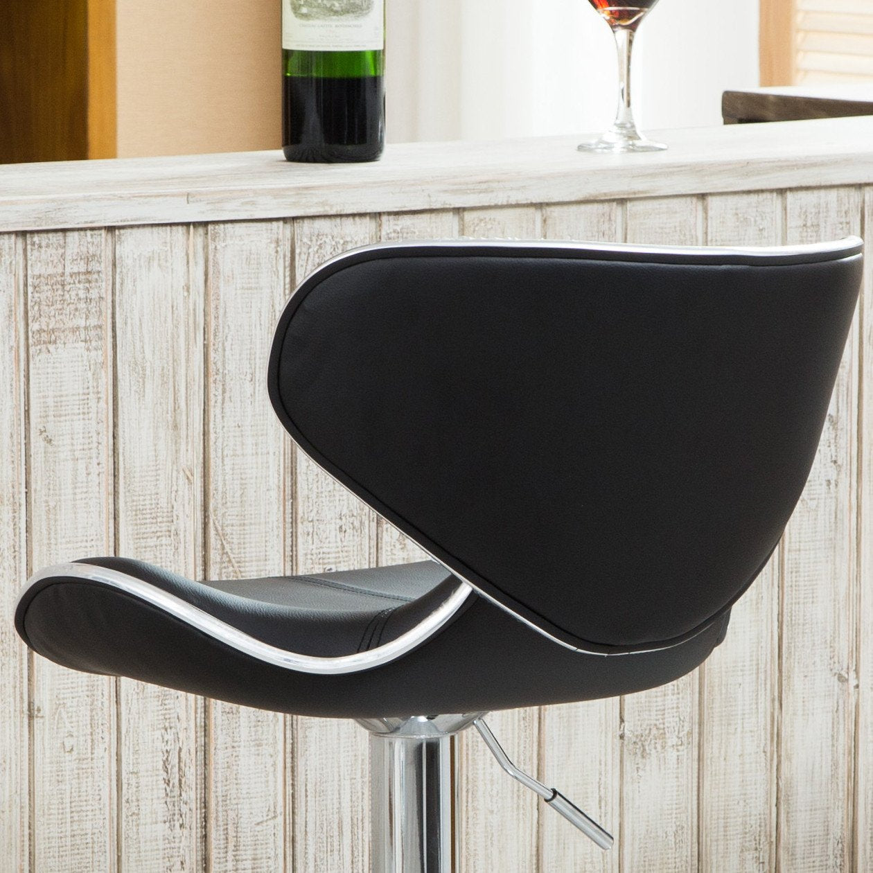 Roundhill Furniture Masaccio Adjustable Swivel Bar Stool - Set of 2, Black Leatherette Upholstery with Chrome Base for Kitchen Island, Home Bar & Counter Height Dining - Comfortable & Stylish Barstools