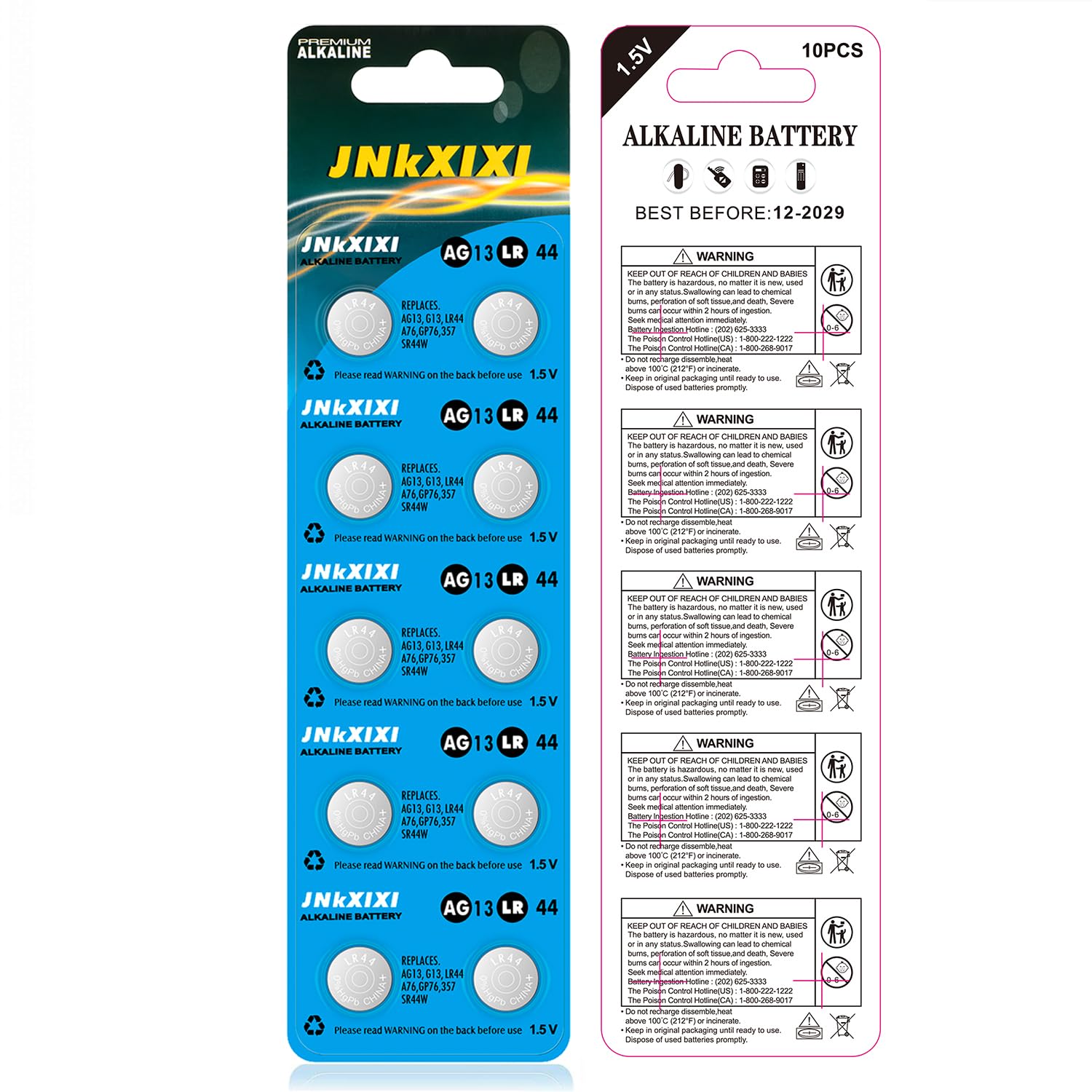 100 Pack LR44 AG13 357 1.5V Button Cell Batteries - SR44 A76 GP76 Lr44b L1154c 303 Coin Batteries for Watches, Calculators, Toys & Medical Devices