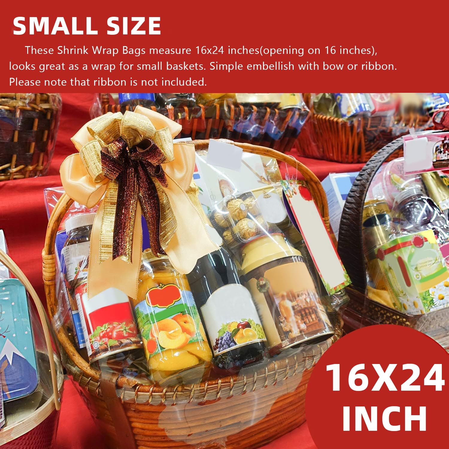 Morepack 16x24 Inches Clear PVC Easter Shrink Wrap Bags - Heat Shrinkable Cellophane Gift Basket Packaging (10 Pack) for Holiday Gifts, Party Favors & DIY Wrapping