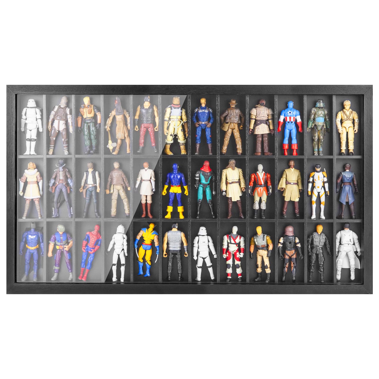 SixPoints 36-Compartment Wall Mounted Wooden Display Case - Organizer for 3.75