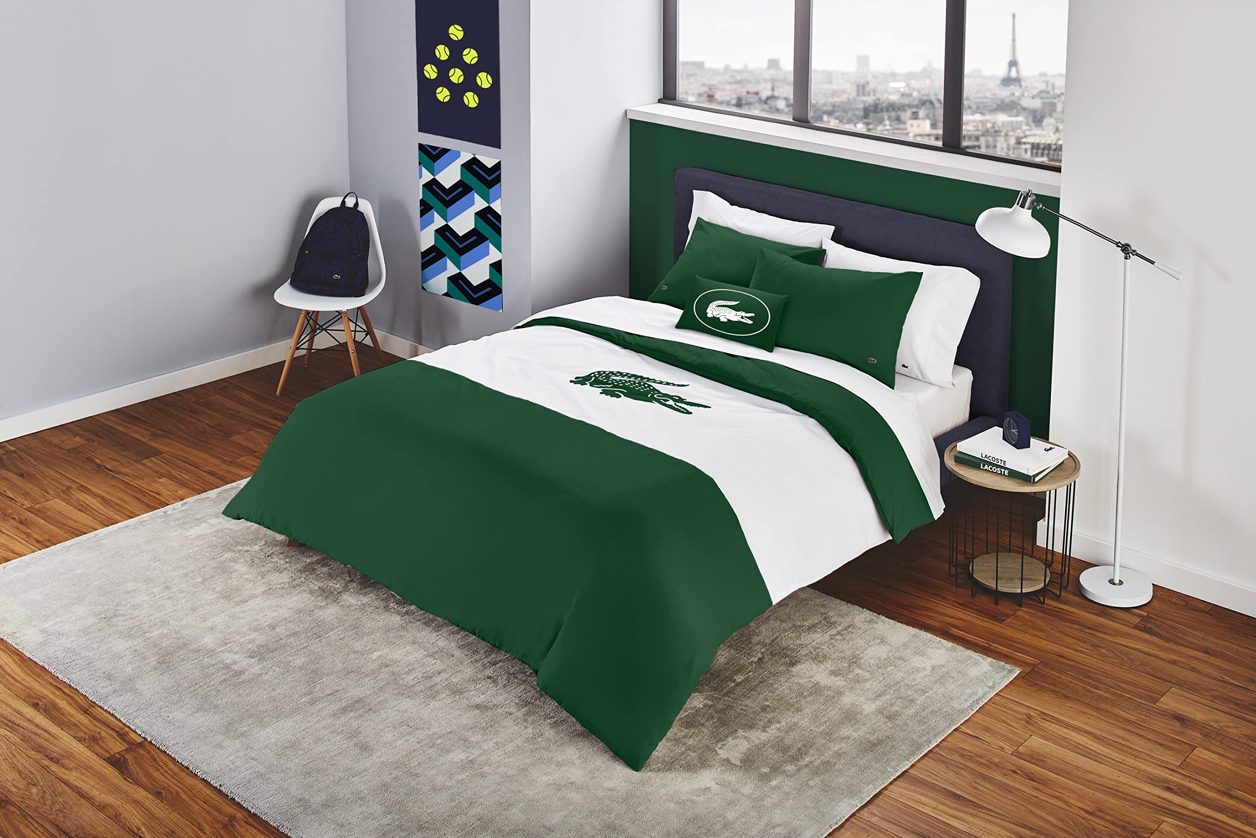 Lacoste 100% Cotton Percale 3-Piece Comforter Set - Twin/Twin XL Size, Green - Soft & Breathable Bedding for Kids & Guest Rooms