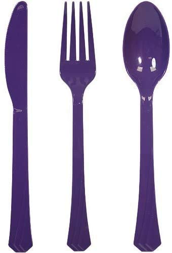 Tiger Chef Heavy Duty Plastic Cutlery Set - 576-Piece Colored Plastic Silverware (192 Forks, 192 Teaspoons, 192 Knives) - Purple Disposable Utensils for Parties, Picnics, Catering & Outdoor Events