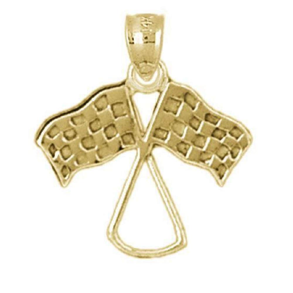 14K Yellow Gold Racing Flags Pendant Necklace - Handcrafted in USA - Perfect for Motorsport Enthusiasts & Gift Giving