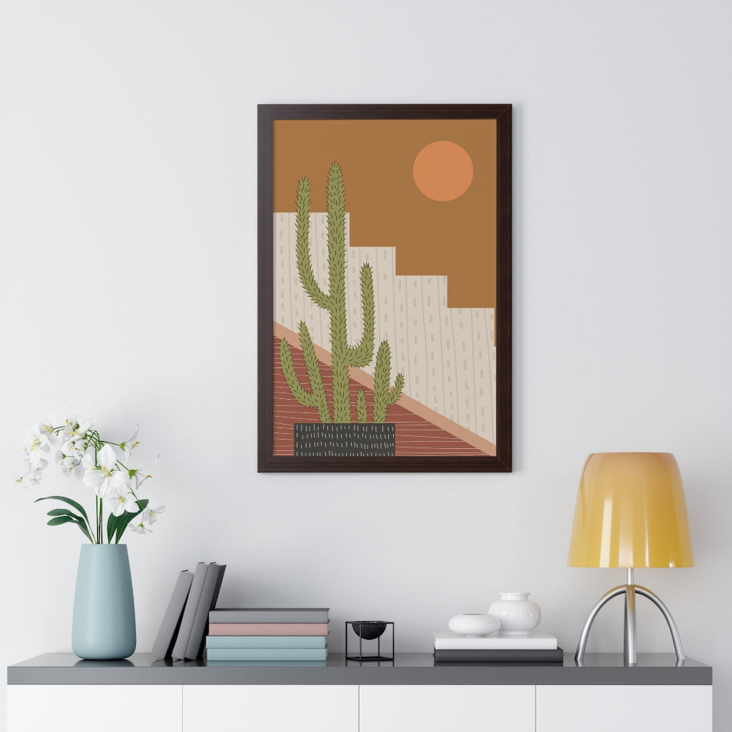 Modern Cactus Art Framed Vertical Poster - Desert Plant Wall Decor for Living Room, Bedroom & Office - Perfect for Boho Home Decor & Housewarming Gifts