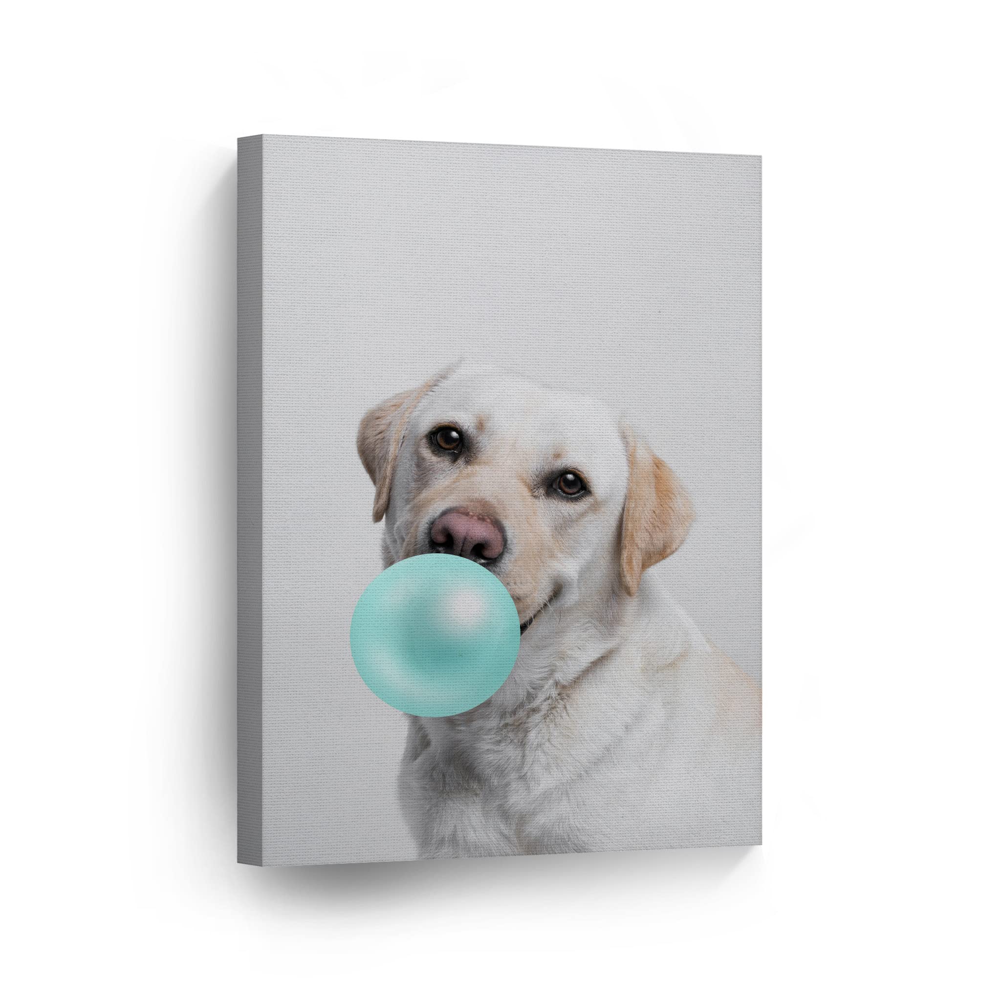 Cute Labrador Retriever Dog Bubble Gum Pop Art Canvas Print - Teal Blue Animal Wall Decor for Kids Room, Nursery & Home - 12x8 Inch Ready-to-Hang Made in USA Canvas Painting for Pet Lovers & Modern Interior Design