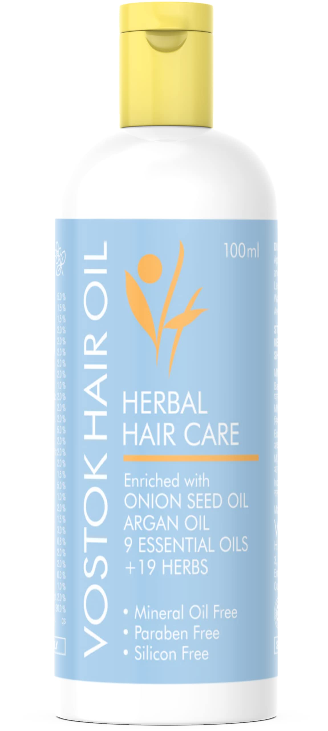 Vostok Herbals Ayurvedic Hair Growth Oil with Onion Seed & Argan Oil - 9 Essential Oils & 19 Herbs for Hair Fall Control - Promotes Strong, Healthy Hair for Men & Women (100ml) - Perfect for Daily Scalp Massage & Damaged Hair Repair