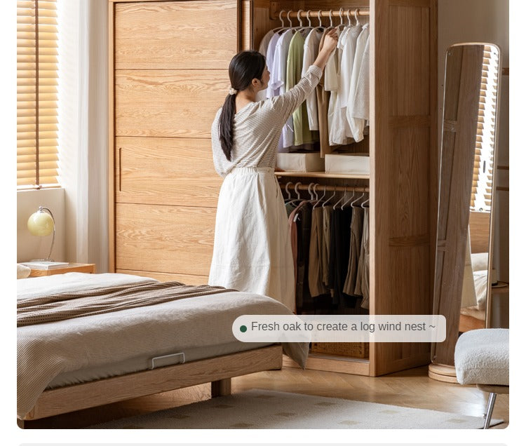Solid Oak Wood Sliding Door Wardrobe Closet - Modern & Durable Storage for Bedroom, Living Room, or Walk-In Closet Organization