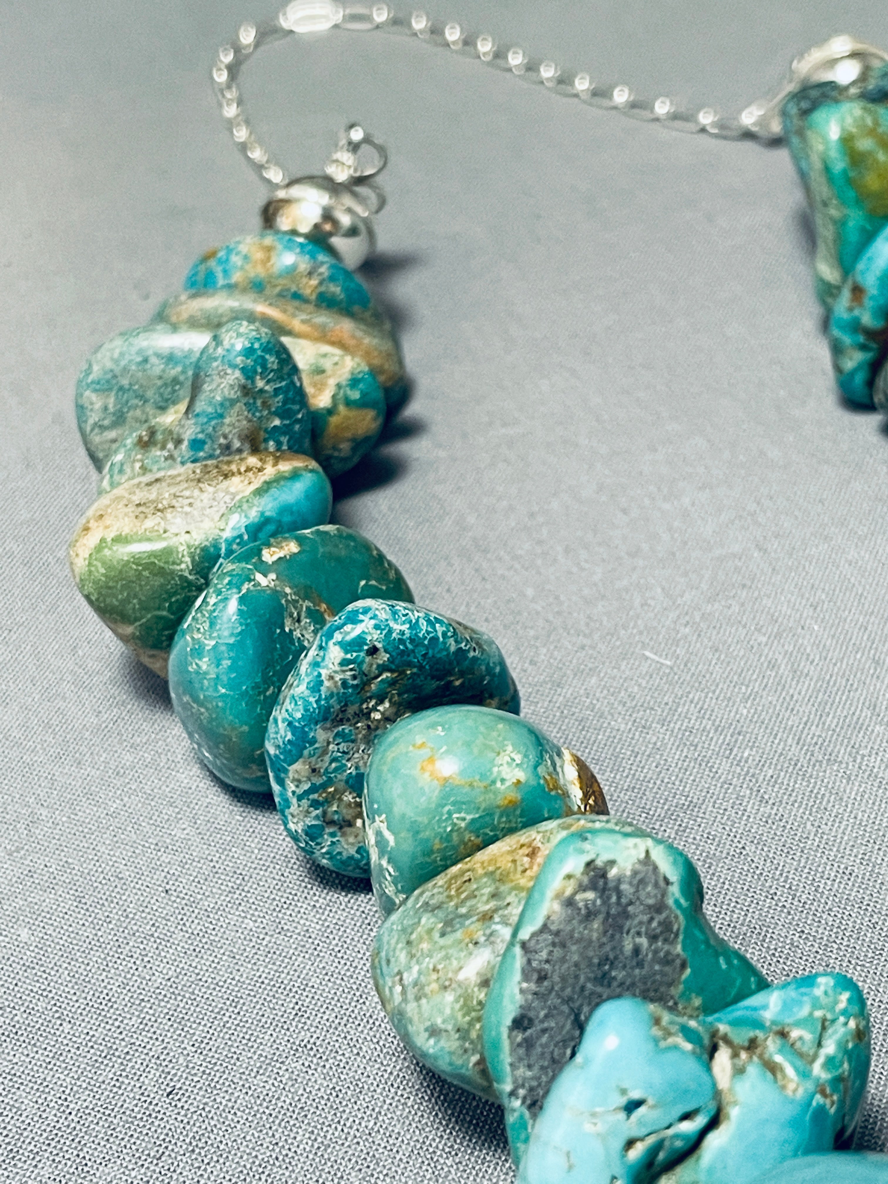 322 Gram Authentic Native American Navajo Chunky Turquoise Sterling Silver Necklace - Handmade Jewelry for Women, Boho Style, Gift for Her, Perfect for Weddings & Special Occasions