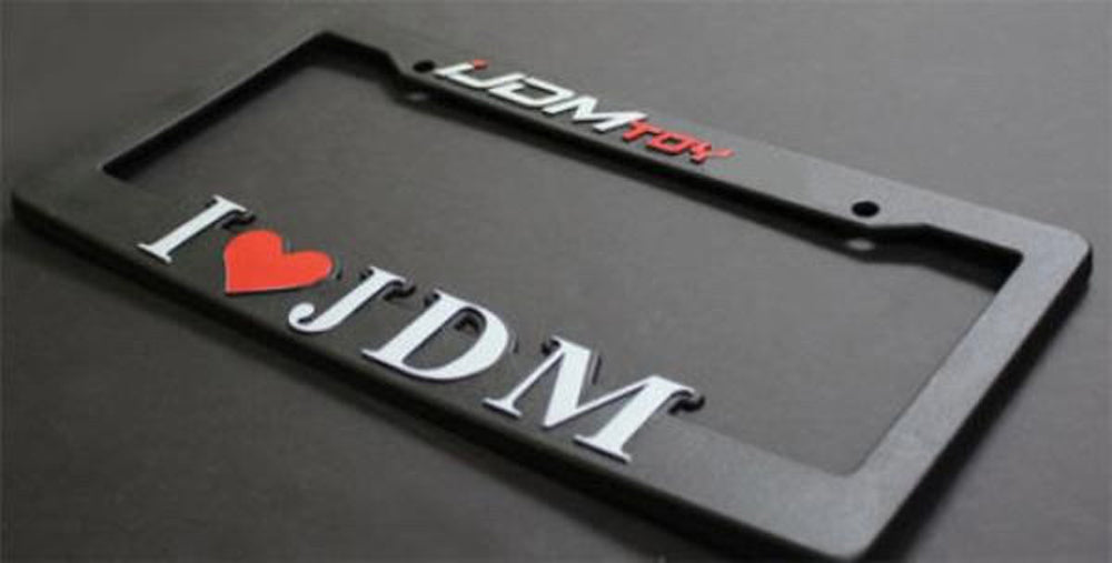 2 Pack JDM License Plate Frames - I Heart JDM Car Number Plate Cover for Sedan, SUV, Truck - Perfect for Japanese Car Enthusiasts & Auto Show Display