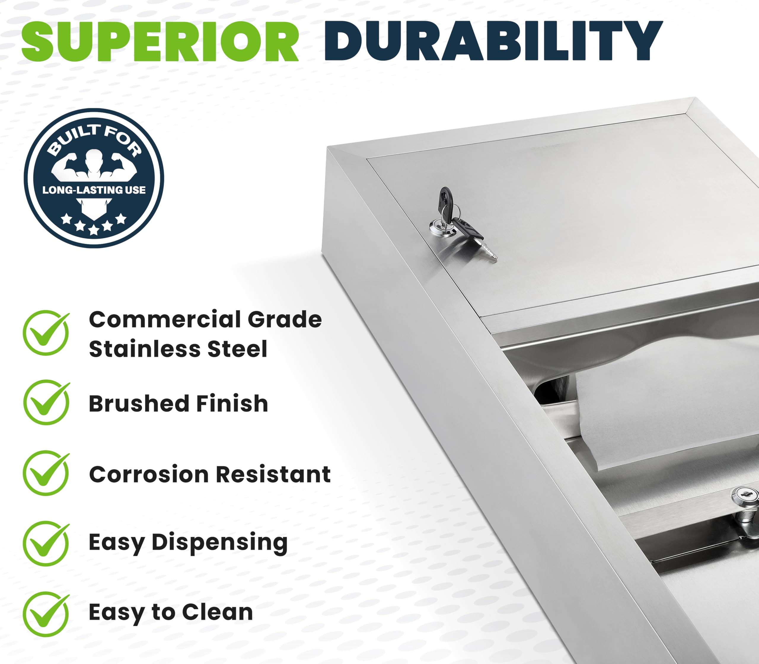 Stainless Steel Wall Mounted Commercial Paper Towel Dispenser with 2 Gallon Trash Can - Compatible with C Fold, Multifold & Tri Fold Towels - Brushed Finish & Lockable Design for Restaurants, Offices & Public Restrooms