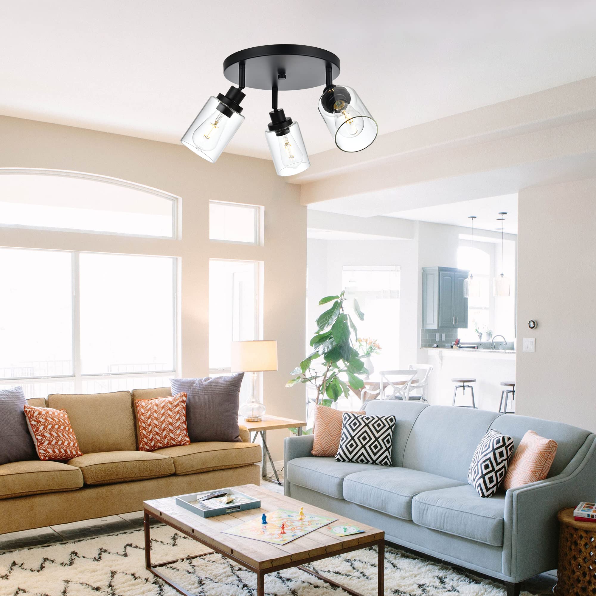 MELUCEE 3-Light Black Round Semi Flush Mount Track Lighting Fixture - Adjustable Directional Ceiling Light for Kitchen, Hallway, Foyer & Entryway | Modern Home & Commercial Lighting Solution