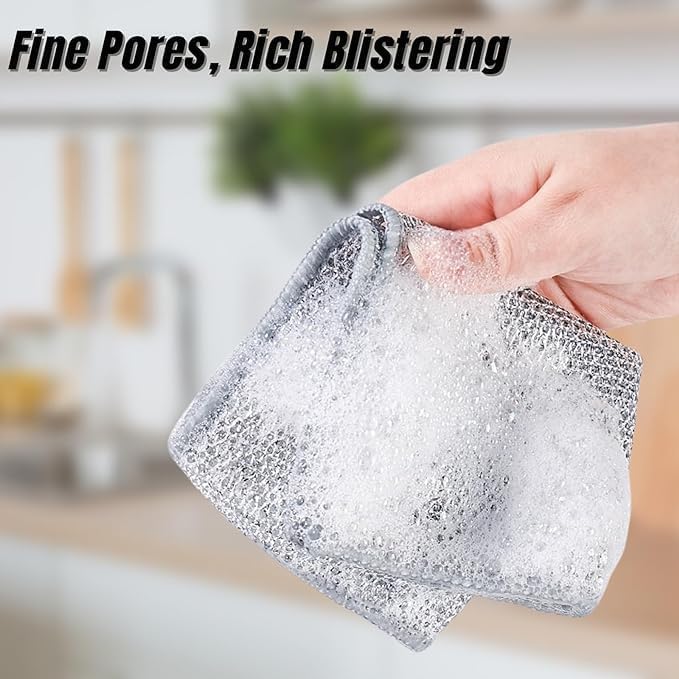 Selemi® Non-Scratch Steel Wire Dishcloth - 3 Pack | Multipurpose Scrubber for Dishes, Sinks, Countertops & Stove Tops | Durable Wet/Dry Cleaning Cloth for Kitchen & Household Use | Perfect for Tough Grease & Stubborn Stains