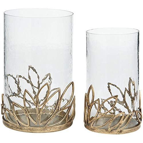 BOWERY HILL 2-Piece Gold Metal & Glass Candle Holder Set - Elegant Table Decor for Weddings, Dinner Parties & Home Decor
