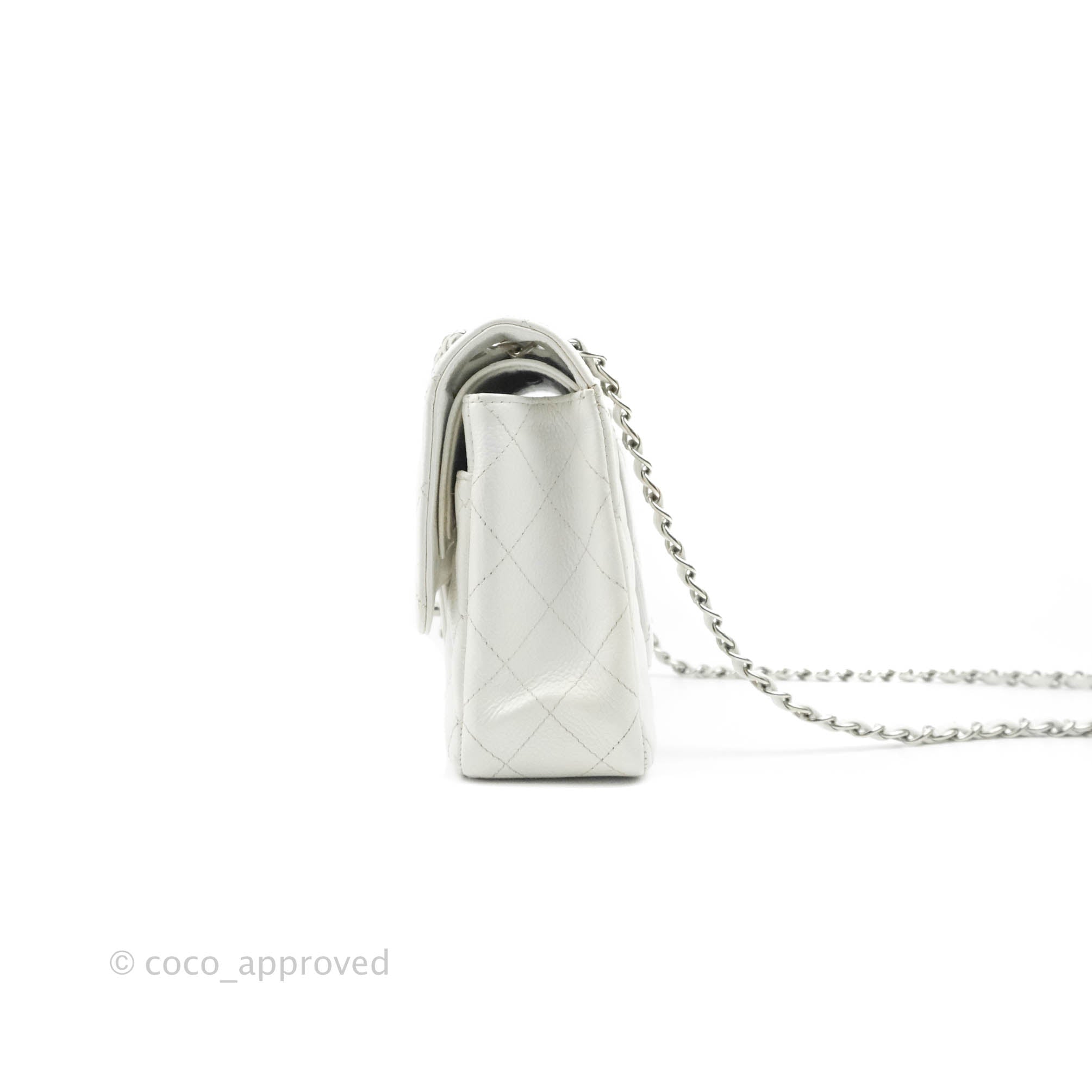 Chanel Classic M/L Medium Double Flap Bag in White Caviar Leather with Silver Hardware - Perfect for Luxury Fashion, Evening Events & Designer Handbag Collection