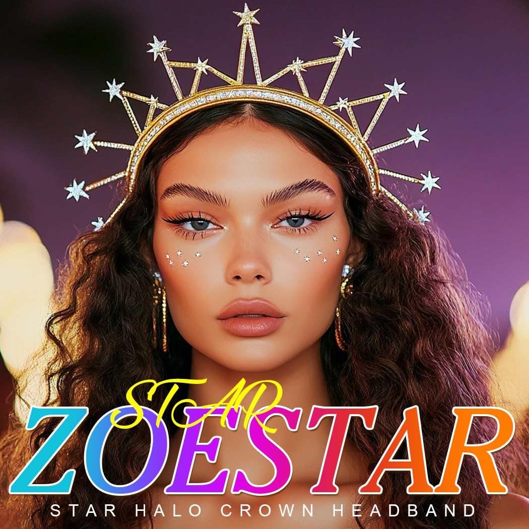 Zoestar Gold Rhinestone Star Halo Crown Headband - Sparkly Crystal Wedding Tiara & Goddess Headdress for Women - Perfect for Bridal, Cosplay, Prom, Pageant & Festival Costume Accessories (1 Piece, Gold)