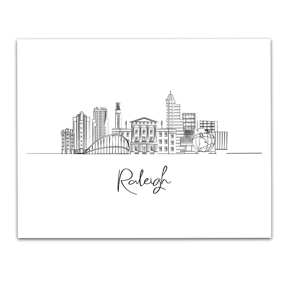 Raleigh Skyline Wall Art Print 11x14 - Unframed Decor for Bedroom & Living Room