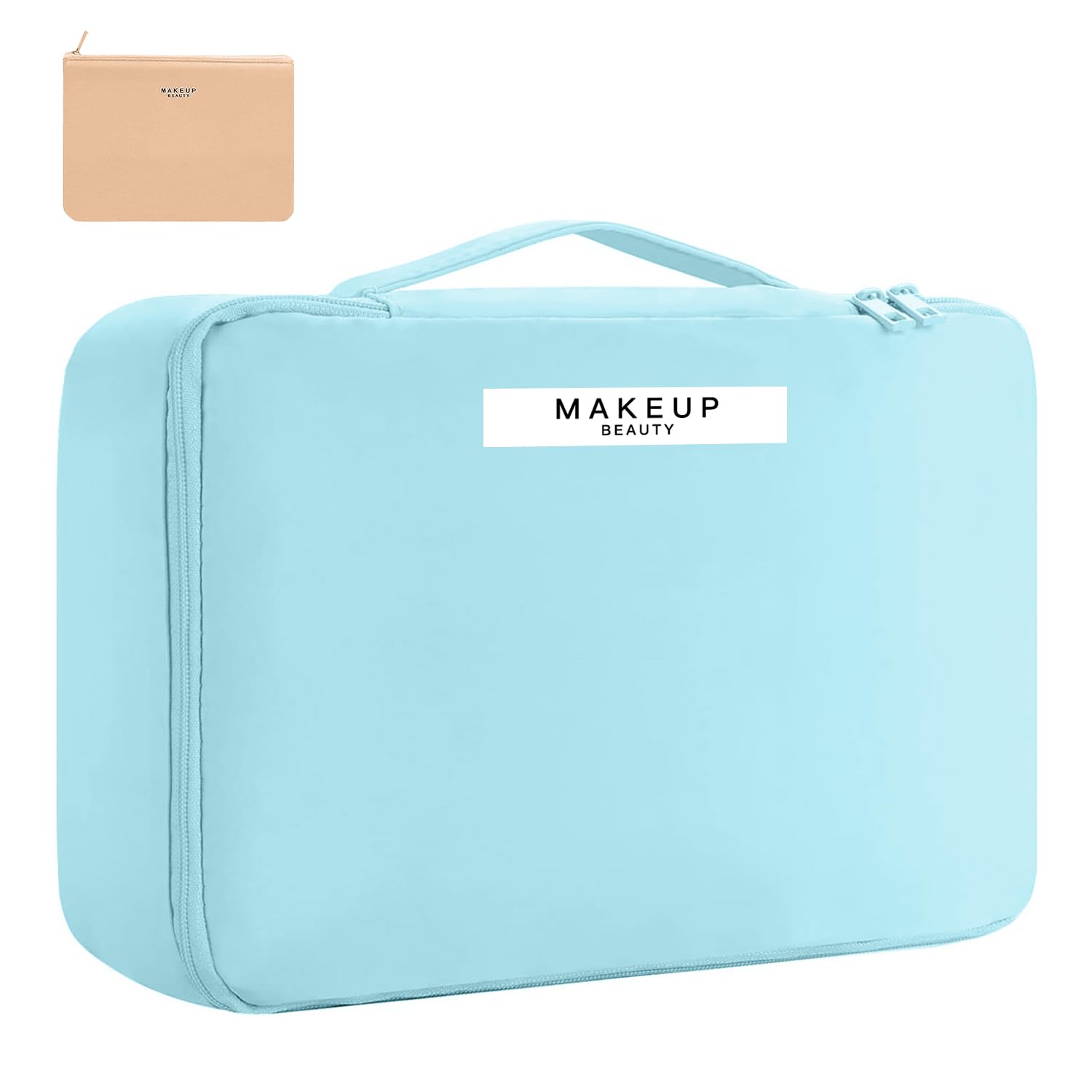 Waterproof Cute Makeup Organizer Bag with Multipocket & Detachable Zipper Pouch - Travel Cosmetic Bag with Brush Holder for Women & Girls (Blue) | Perfect for Travel, Gym, and Daily Makeup Storage