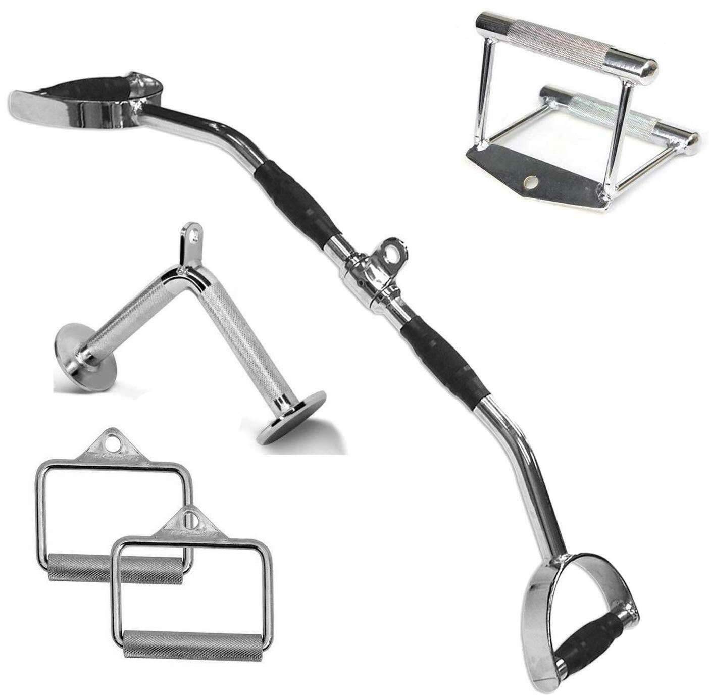 FITNESS MANIAC USA Home Gym Cable Attachment Handle - Chrome Press Down Pull Down Bar for Strength Training - Perfect for Lat Pulldown, Triceps Workouts & Home Gym Exercises