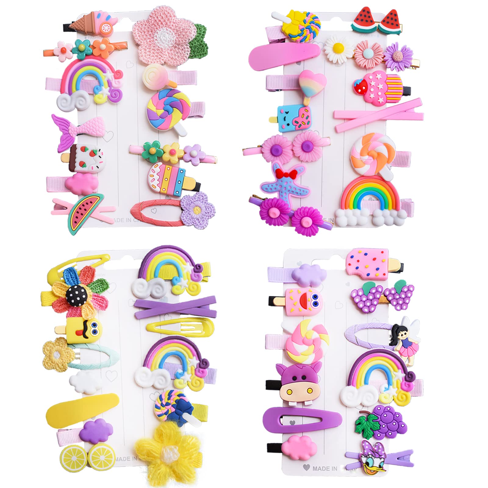 58PCS Baby Hair Clips Set - Cute Toddler Girls Hair Accessories with Flower, Candy & Fruit Designs - Rainbow Hair Clips for Kids Styling - Perfect for Parties, School & Daily Outfits