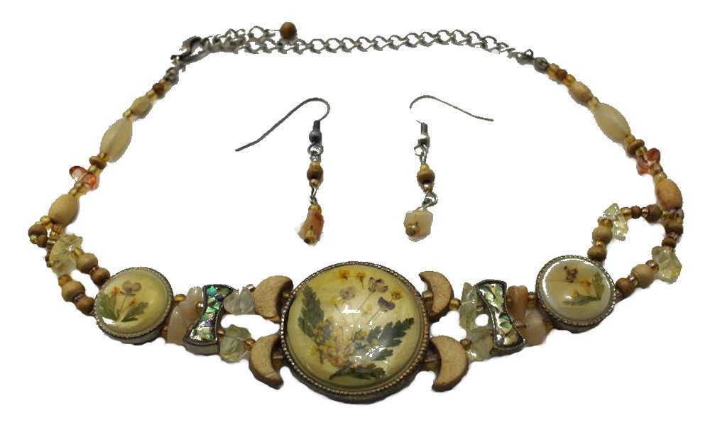 Yellow Flower Bone Choker Necklace and Earring Set for Women - Gothic Punk Jewelry Set - Perfect for Halloween, Cosplay, and Alternative Fashion