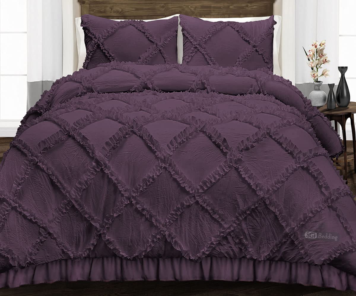 Luxury Oversized King Comforter Set - 300 GSM Plush Siliconized Microfiber Fill, Diamond Quilted Design with Ruffled Edge & Piping - Ultra Soft Microfiber Shell Includes Matching Pillowcases - Perfect for Master Bedroom, Guest Room & Cozy Winter Nights