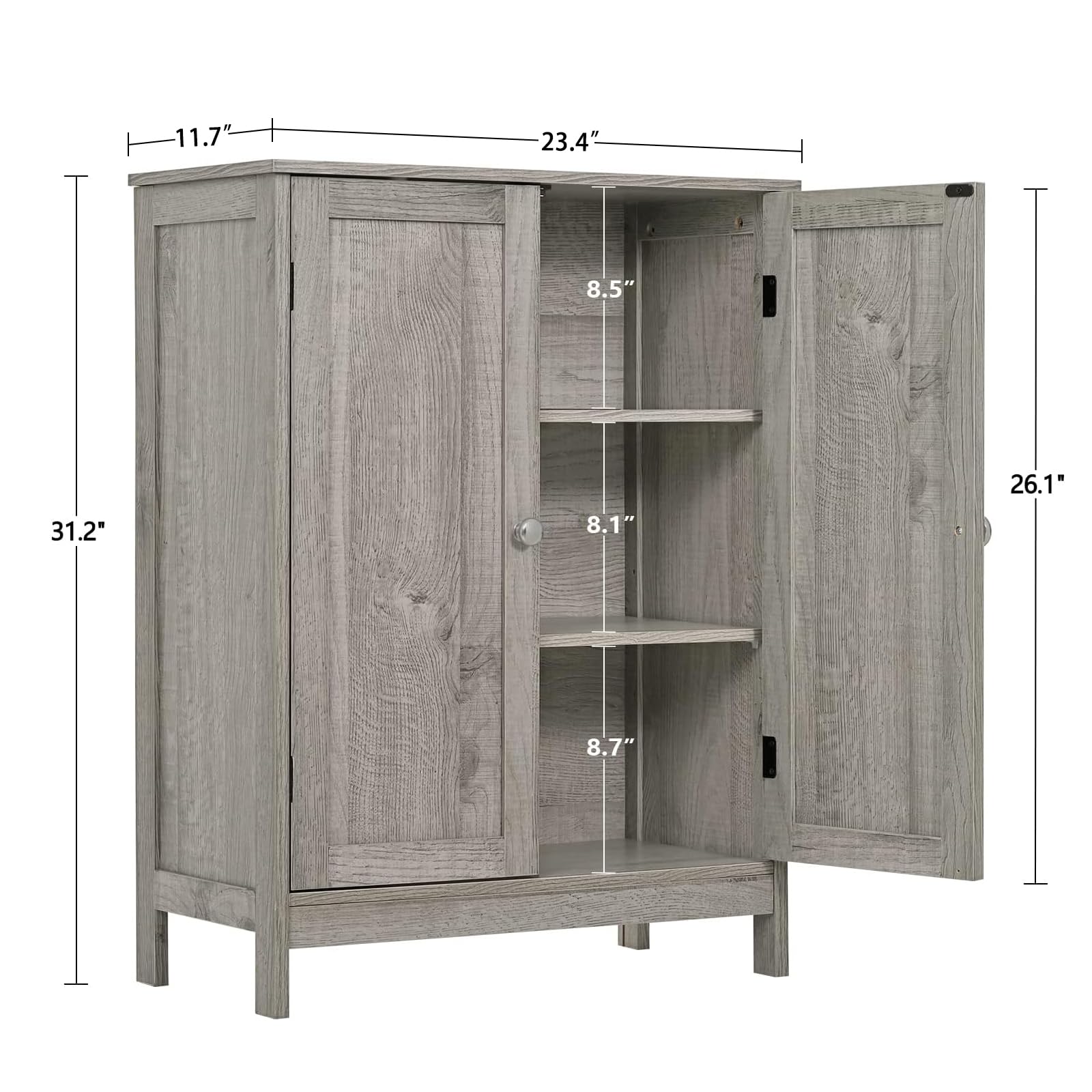 Iwell 2-Door Wooden Storage Cabinet with Adjustable Shelves - Gray Bathroom, Entryway, Office & Living Room Organizer | Perfect for Home Storage & Organization