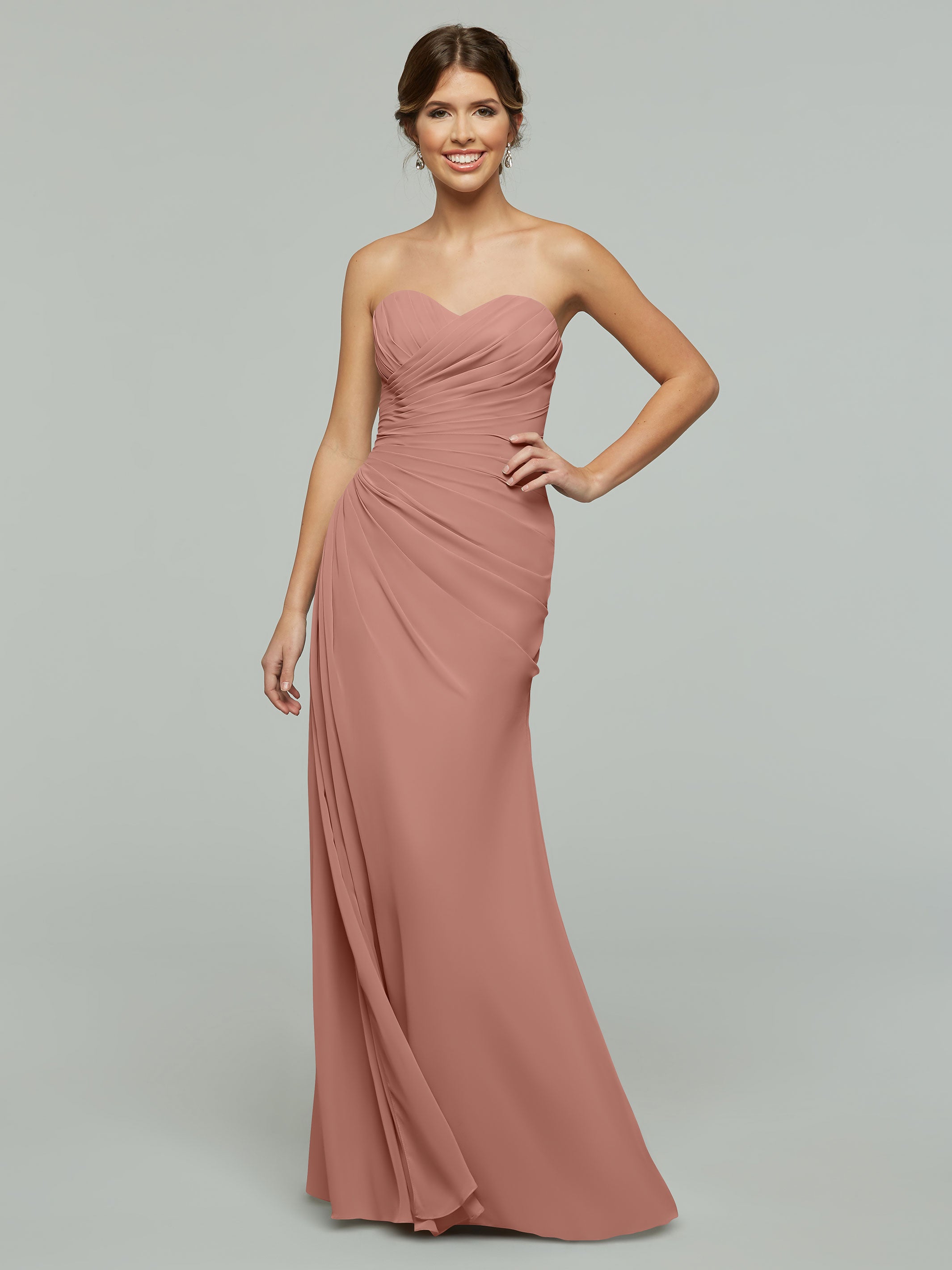 80028 1 Strapless Sweetheart Chiffon Bridesmaid Dress With Ruching - Elegant Formal Gown for Weddings, Prom & Special Occasions