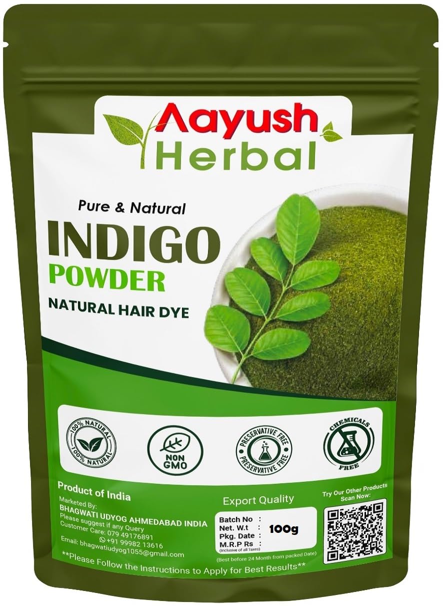 Oree Aayush 100% Natural Herbal Indigo Powder for Hair - Chemical-Free Black Hair Dye (100g) | Safe Gray Coverage & Hair Coloring for Men & Women | DIY Home Hair Treatment