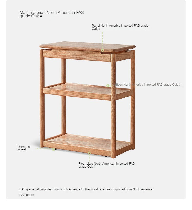 Solid Oak and Ash Wood Mobile Side Table - Portable End Table for Living Room, Bedroom, or Outdoor Use