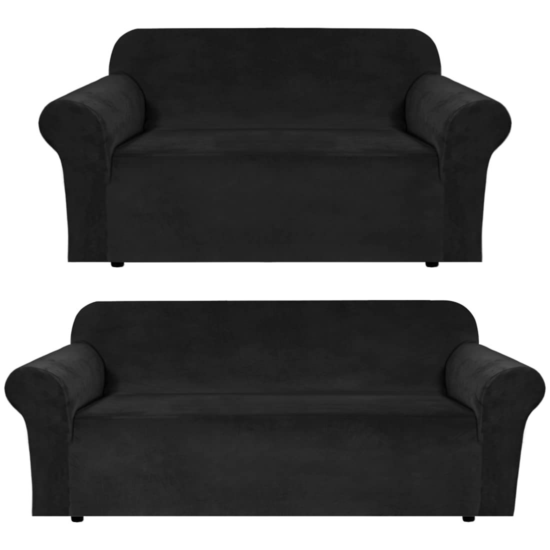 H.VERSAILTEX Velvet Stretch Sofa Cover for 3 Cushion Couch - Soft Elastic Sofa Slipcover for Loveseat, Sectional, Furniture Protector (Black) - Perfect for Living Room, Bedroom, and Home Decor