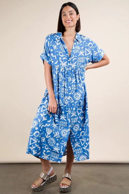 Plus Size Oversized Blue & White Striped Shirt Midi Dress for Women - Casual & Boho Style Summer Outfit for Beach, Vacation, or Everyday Wear
