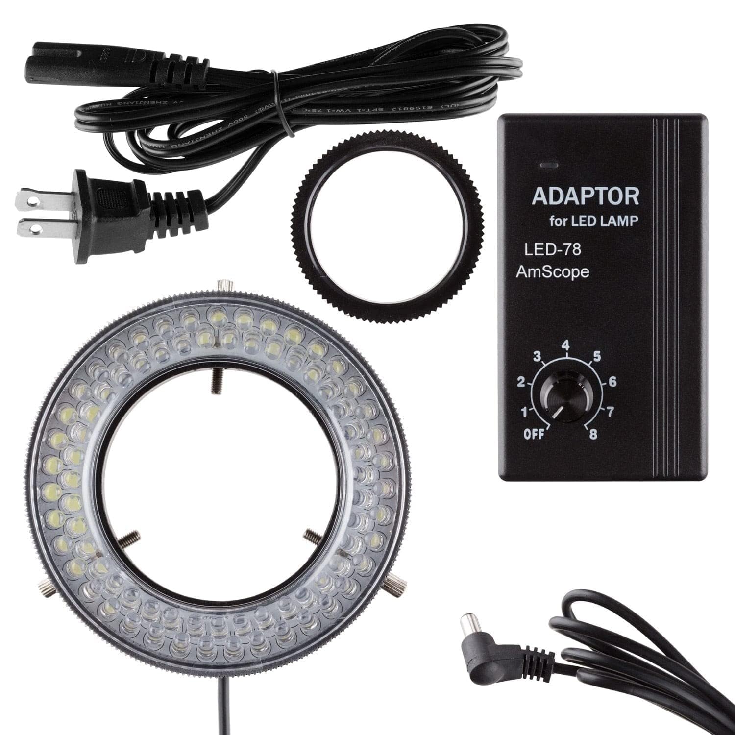 AmScope 78 LED Ring Light Microscope Illuminator with Dimmer Controller - for Lab Research, PCB Repair, Jewelry Inspection & Biological Sample Viewing