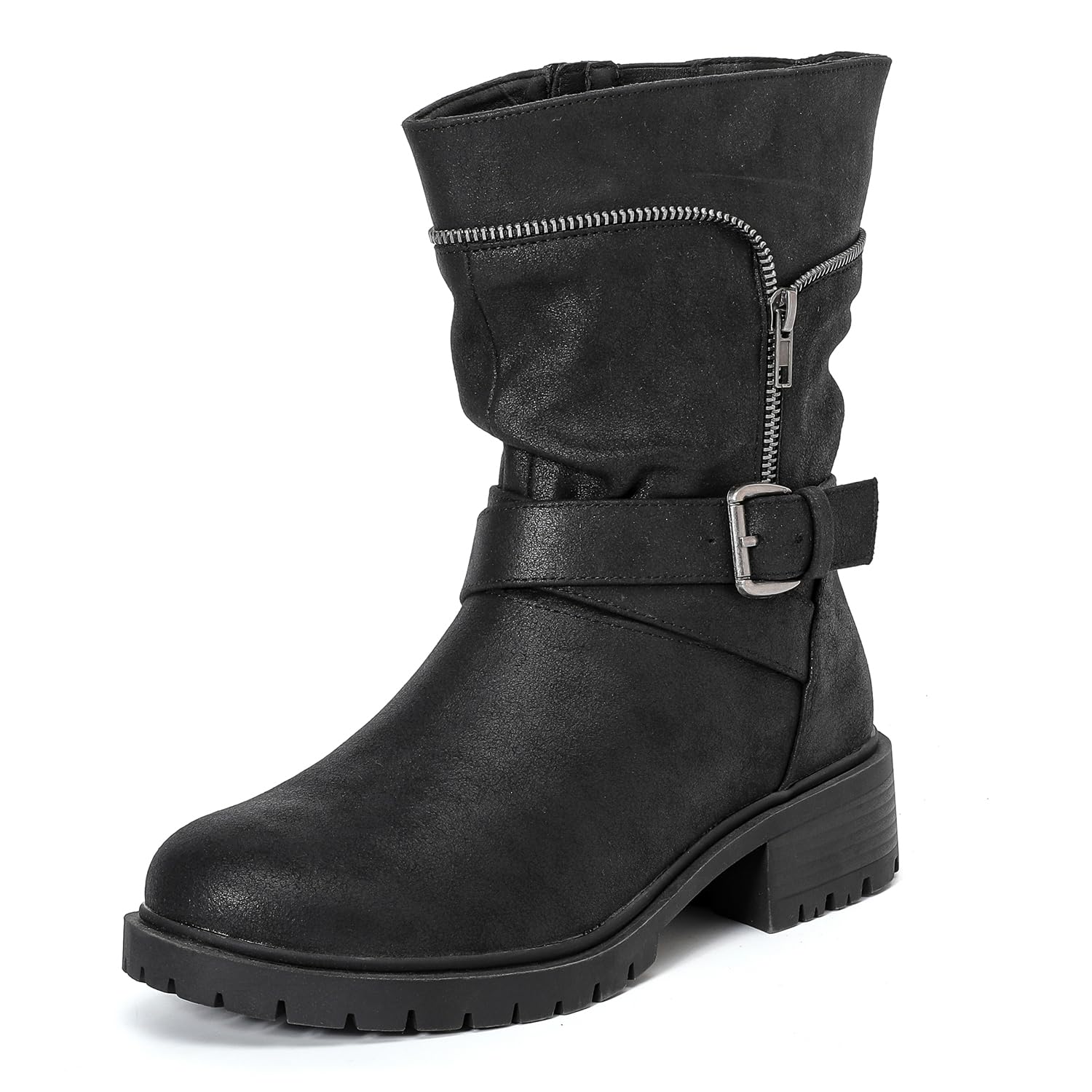 Luoika Women's Wide Width Ankle Boots - Low Heel Side Zipper Slouchy Mid Calf Boots for Comfort & Style | Perfect for Casual Outfits, Work & Fall/Winter Fashion