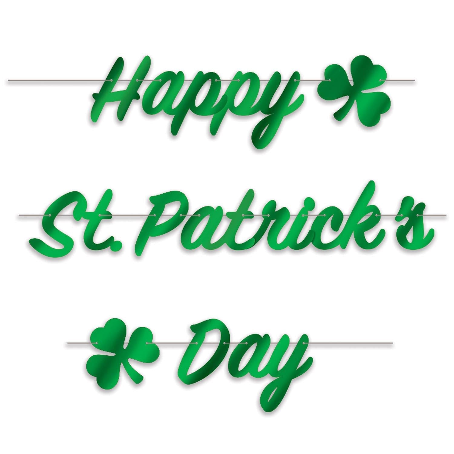 12 Pack Beistle Foil Happy St. Patrick's Day Streamers - Premium Shamrock Decorations for St. Patrick's Day Party, Home & Office Decor