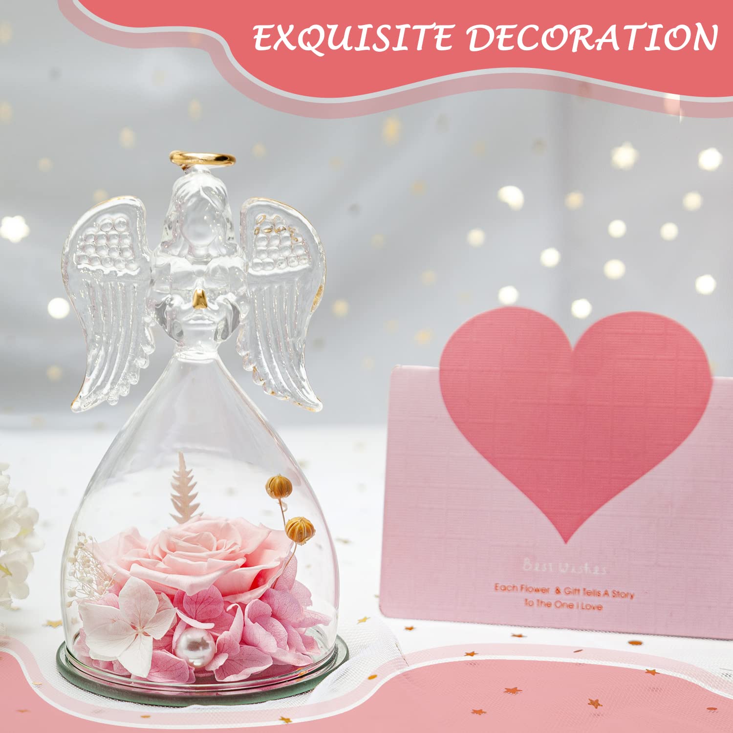 Mother's Day Rose Angel Figurine Gift Set - Elegant Glass Rose with Angel for Women, Birthday, Anniversary & Thanksgiving - Perfect Gift for Mom, Wife & Loved Ones (Home Decor, Wedding Centerpiece, Romantic Gift Idea)