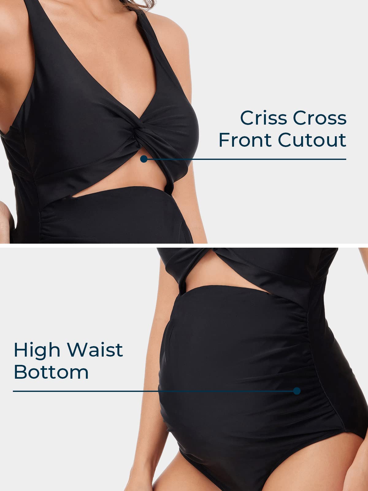 Summer Mae Maternity Cutout One Piece Swimsuit - Twist Front Criss-Cross High Waisted Pregnancy Bathing Suit for Women | Perfect for Beach Vacations, Pool Parties & Maternity Photos