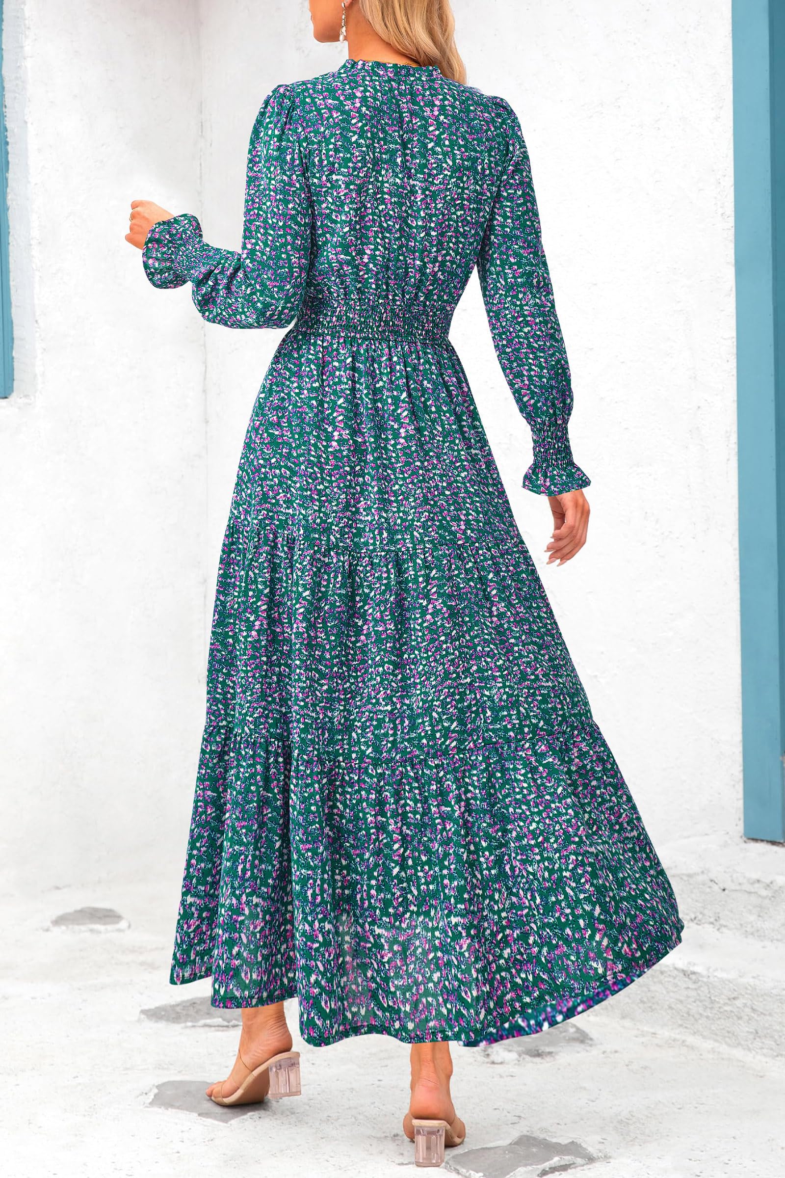 PRETTYGARDEN Women's Floral Maxi Dress 2025 - Spring Long Sleeve V-Neck Boho Dress for Casual Wear, Beach Vacation & Summer Parties | Flowy A-Line Party Dress for Women