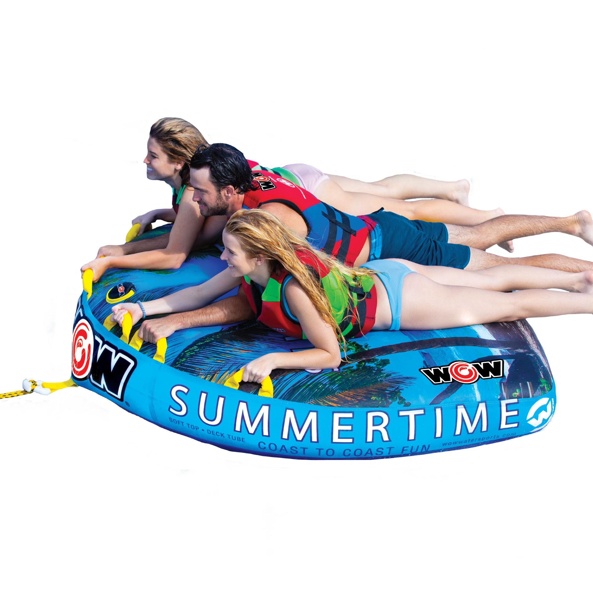 WOW Sports Summertime 1-3 Person Inflatable Towable Deck Tube for Boating & Water Sports - Heavy Duty 8200P-10-3 - Perfect for Lake, River & Ocean Fun with Friends & Family