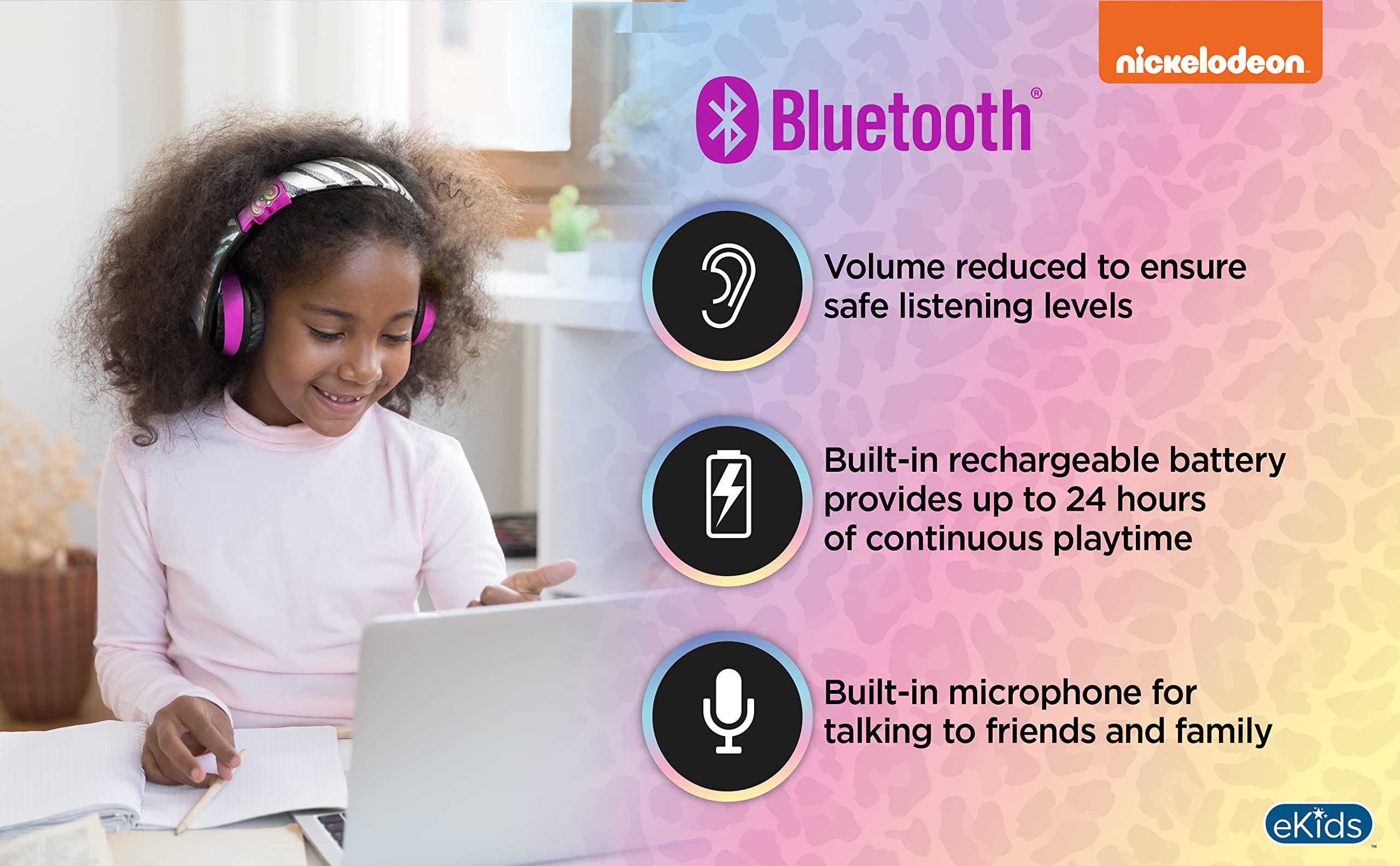 eKids That Girl Lay Lay Bluetooth Headphones for Kids - Wireless Headphones with Built-in Mic, Volume Limiting Safe Headphones for School, Home, Travel & Online Learning - Perfect for Classroom, Airplane & Virtual Classes