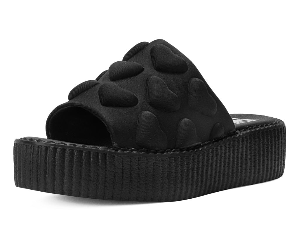 Black Puff Heart Mondo Sandals for Women - Trendy Platform Sandals with Soft Puff Heart Design - Perfect for Summer, Beach, and Casual Outings