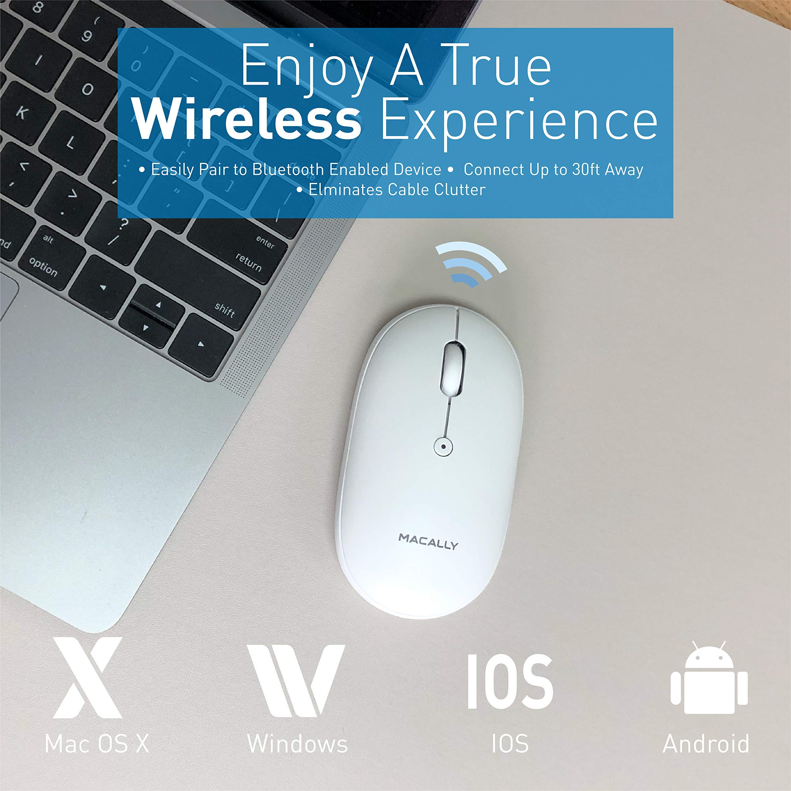Macally Wireless Bluetooth Rechargeable Mouse & Keyboard Set - Ice White Finish, Classic Apple Aesthetic | Compatible with MacBook, iPad, iMac | Perfect for Home Office, Work & Travel Use
