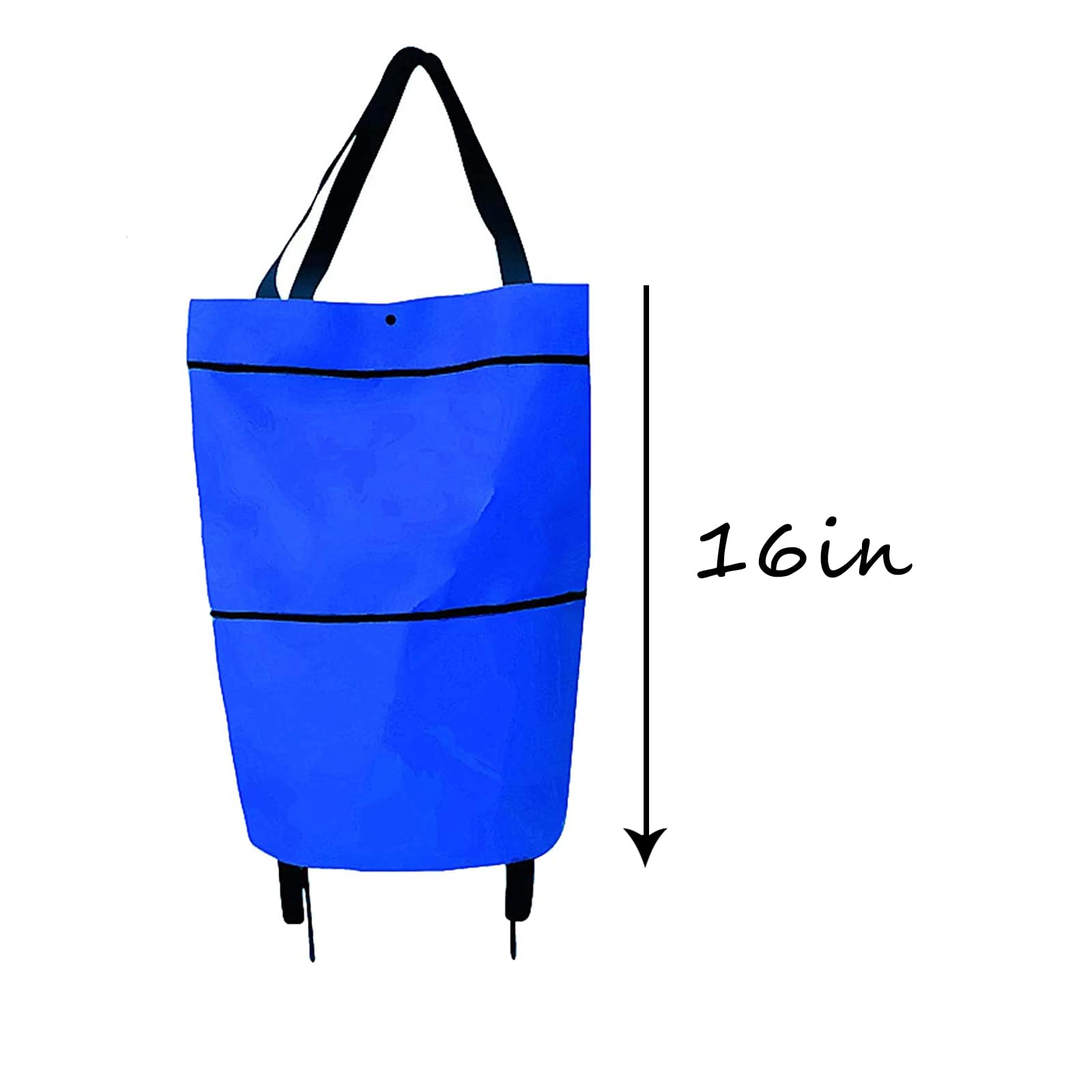 2 in 1 Foldable Shopping Cart with Wheels - Collapsible Grocery Cart & Zippered Storage Bag for Travel, Shopping & Errands - Blue Telescopic Trolley for Supermarket, Laundry & Outdoor Use