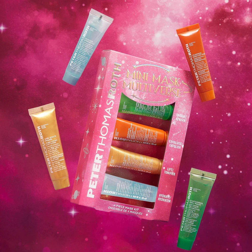 Peter Thomas Roth Mini Mask Multiverse 4 Piece Mask Kit - Travel Size Skincare Set for Face Hydration & Anti-Aging - Perfect for Spa Nights & Self-Care Routines