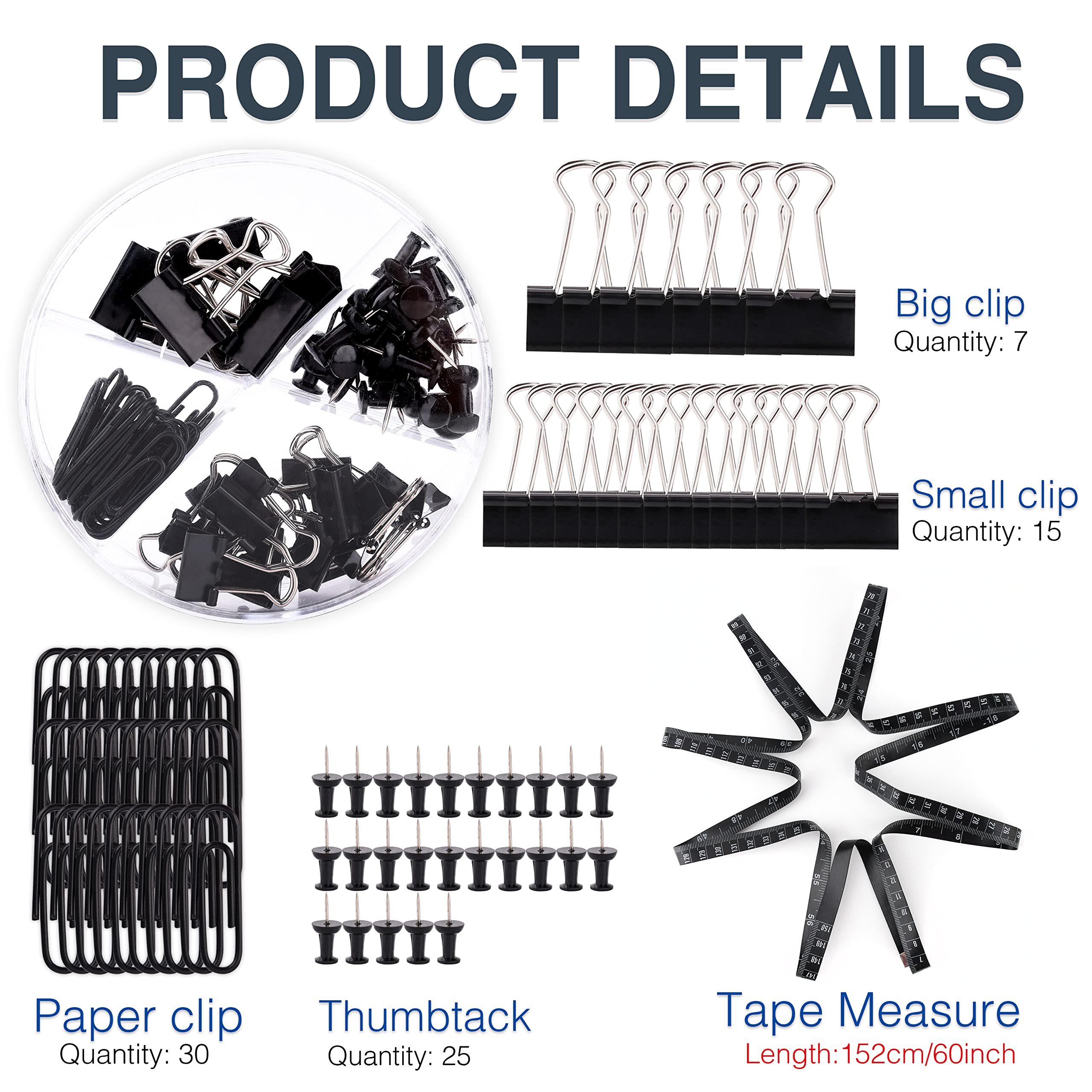 Premium Black Office Supplies Desk Organizer Kit - Includes Stapler, Tape Dispenser, Staple Remover, 1000 Staples, Measuring Tape & 72-Piece Accessories - Perfect for Home Office, School & Workplace Organization