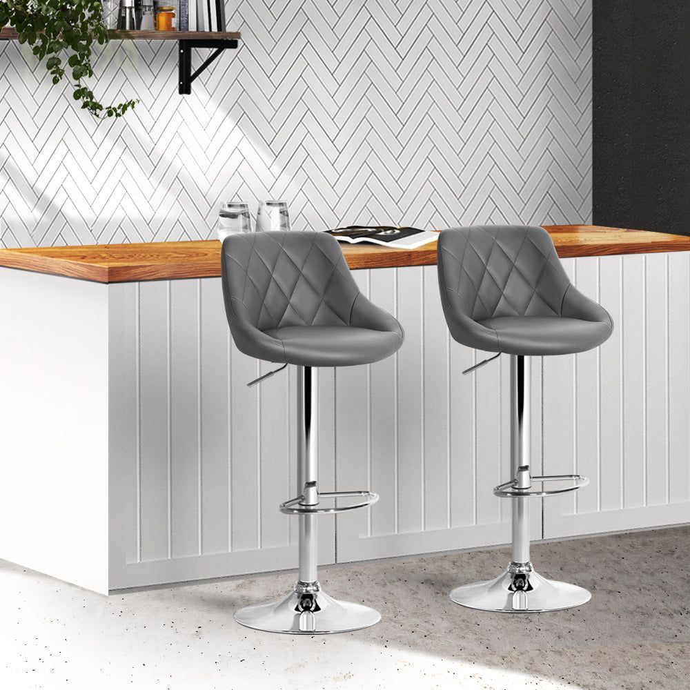 2 Pack Grey Faux Leather Bar Stools - Modern Counter Height Swivel Chairs for Kitchen Island, Breakfast Nook & Home Bar - Comfortable PU Leather Stools with Footrest