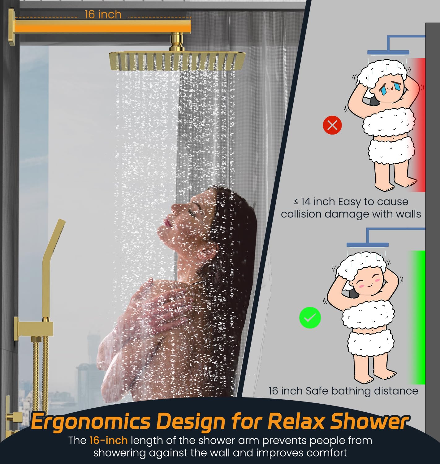 SR SUN RISE Brushed Gold Square Rain Shower Head with Handheld Spray - All Metal Shower Faucet Set with Valve Trim Repair Kit - Perfect for Bathroom Renovation & Luxury Spa Experience